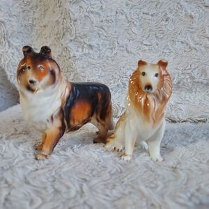Vintage Porcelain Collie Lassie Dog Figurines 2 In Set